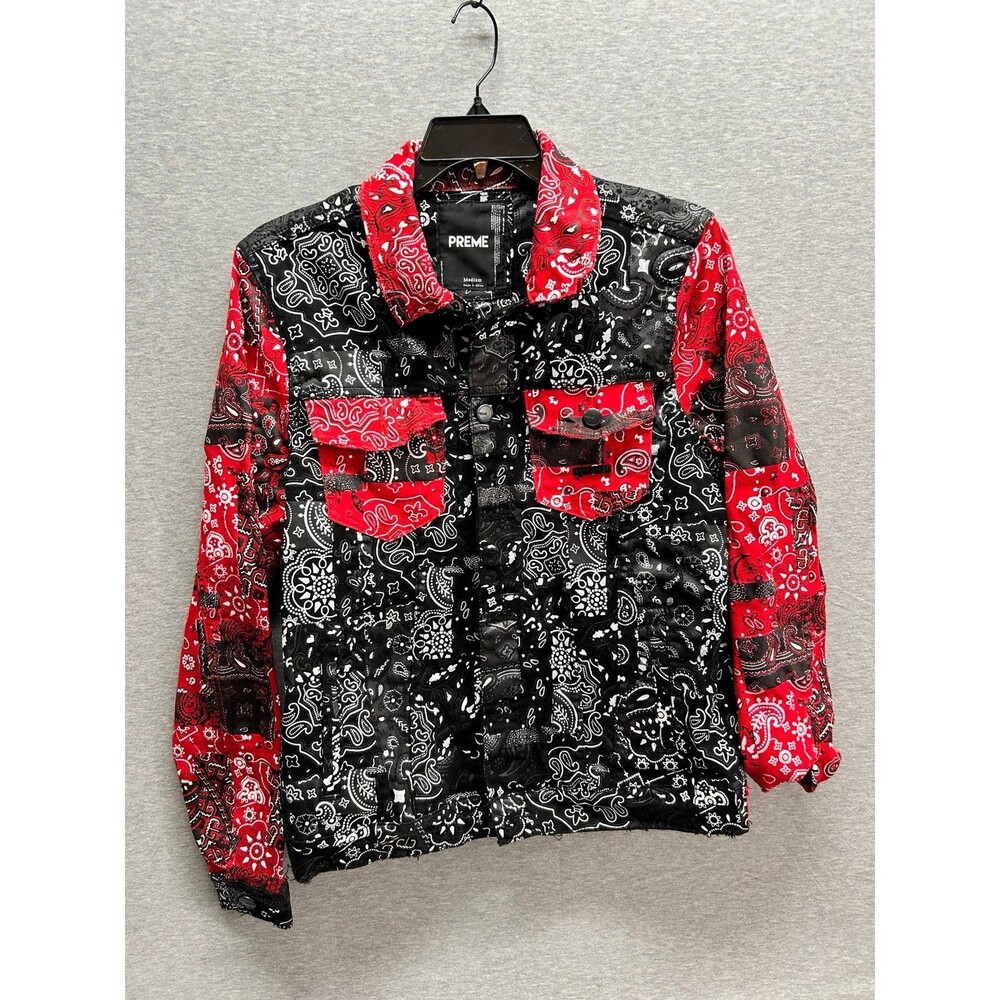 Preme Black Red Printed Jacket Heavy Denim Size M (9-03m)